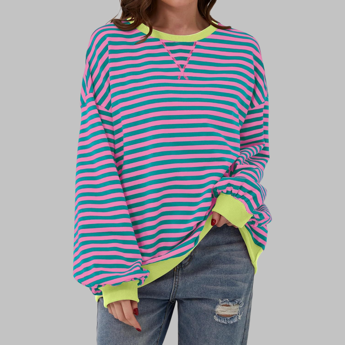 Estera | Dámska oversized mikina s retro pruhmi