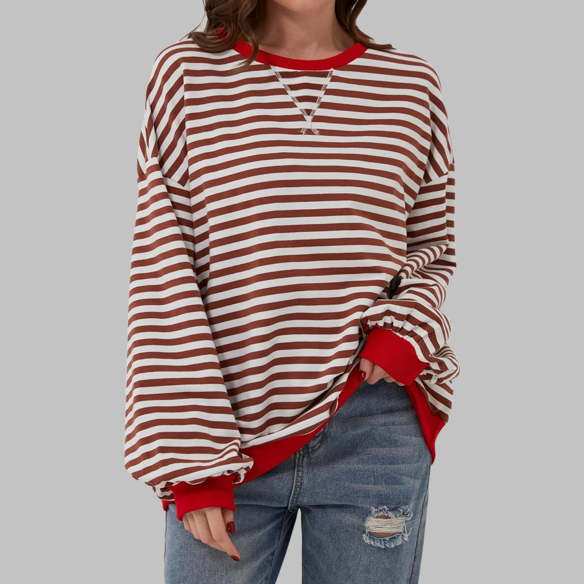 Estera | Dámska oversized mikina s retro pruhmi