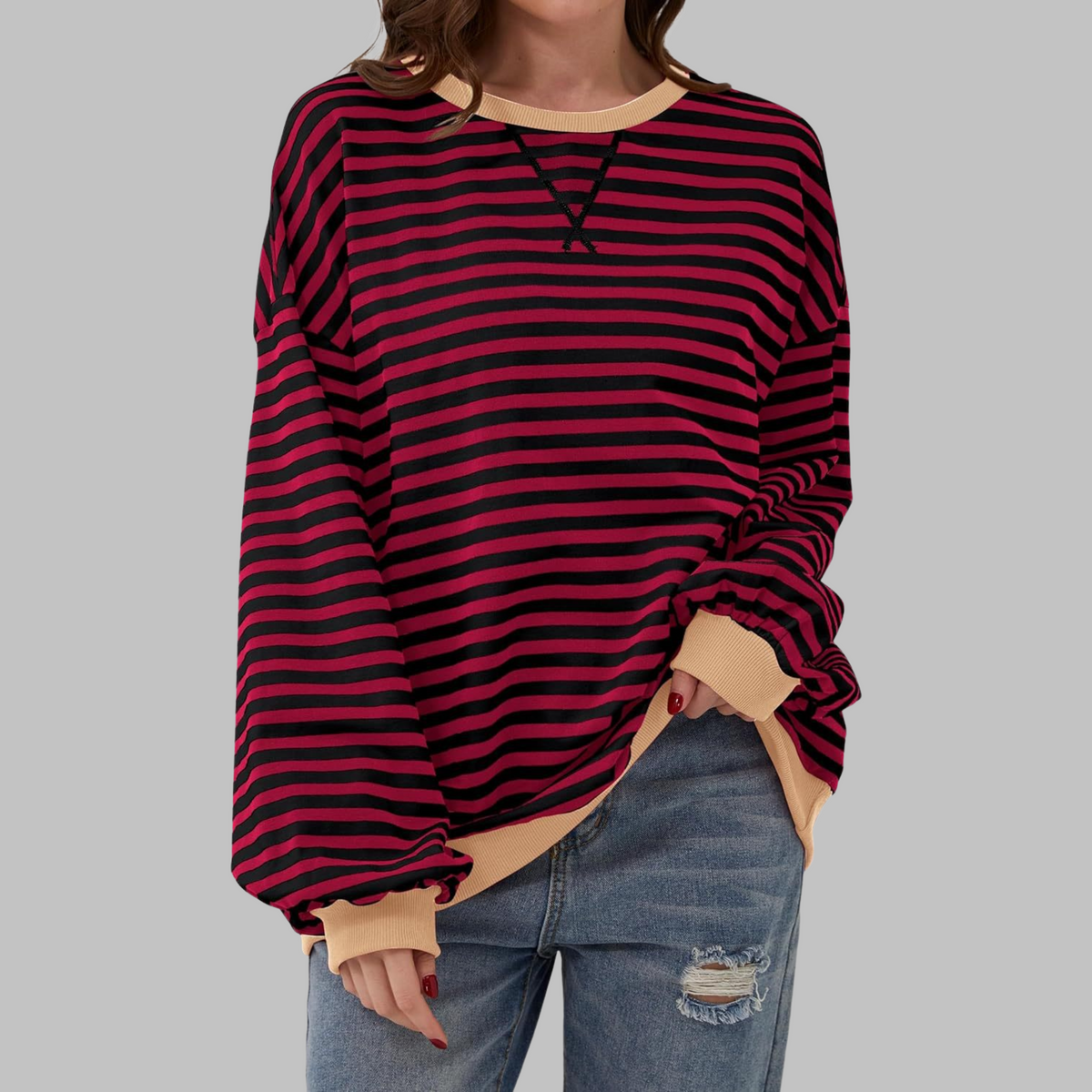 Estera | Dámska oversized mikina s retro pruhmi