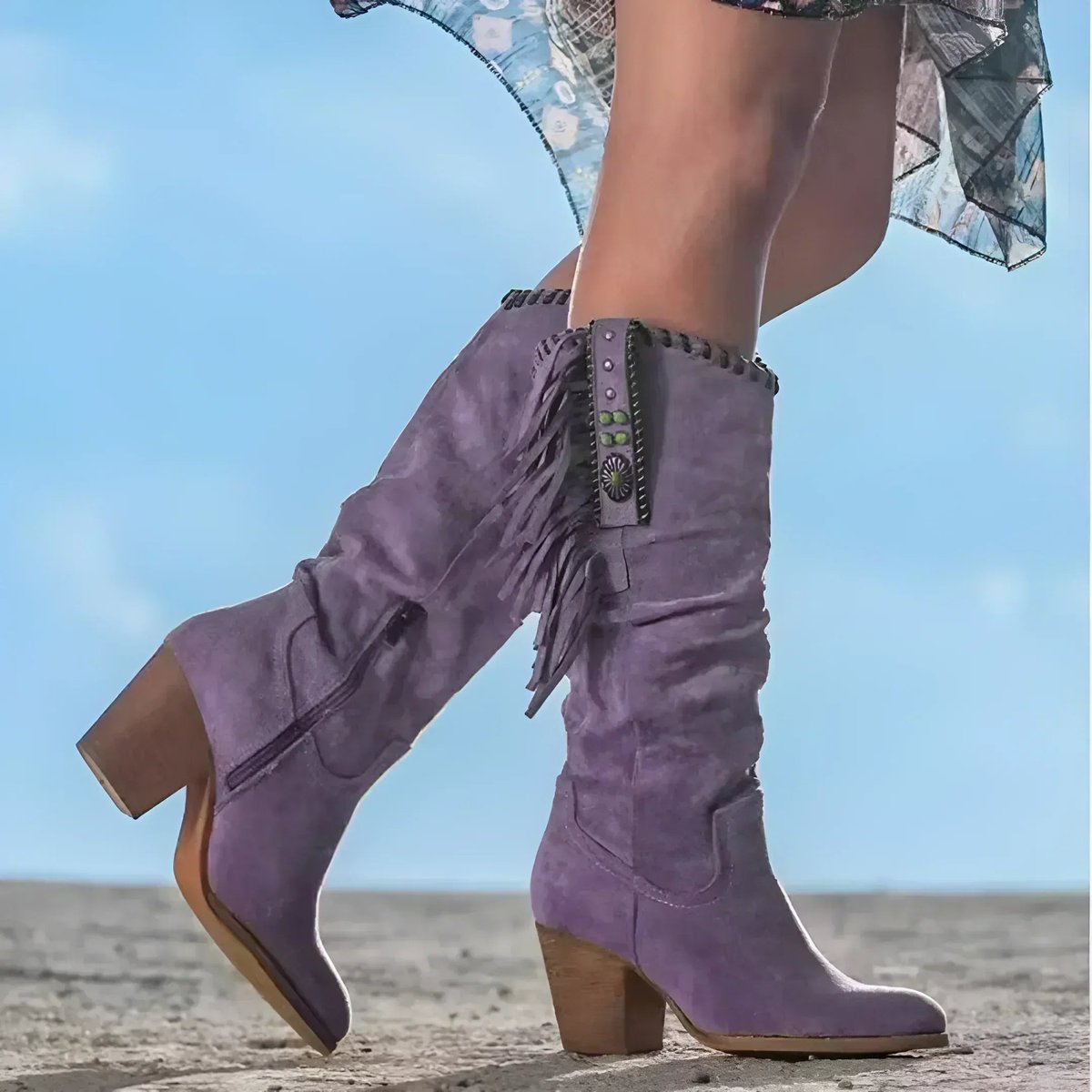 Karin | Dámske semišové western čižmy so strapcami